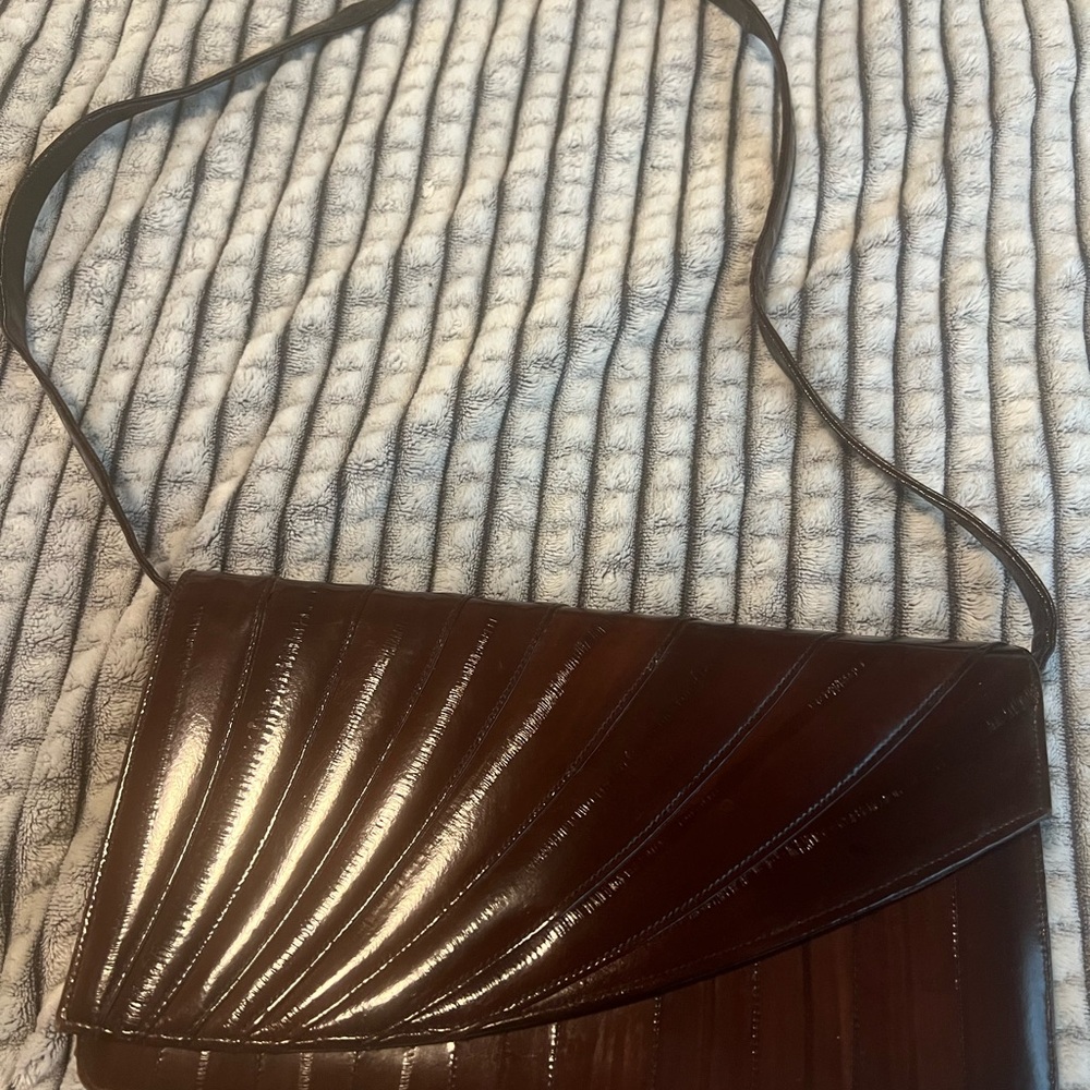 Elegant Brown Leather Shoulder Bag Eel leather